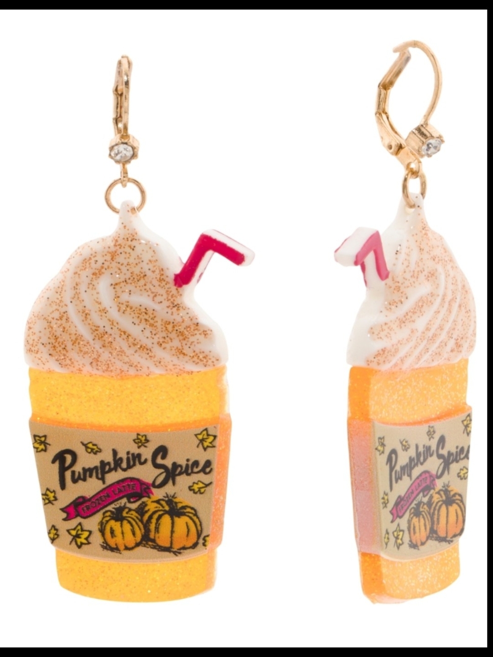 Pumpkin Spice Cup Frappe Drop Earrings - Gold & White - Picture 3 of 5